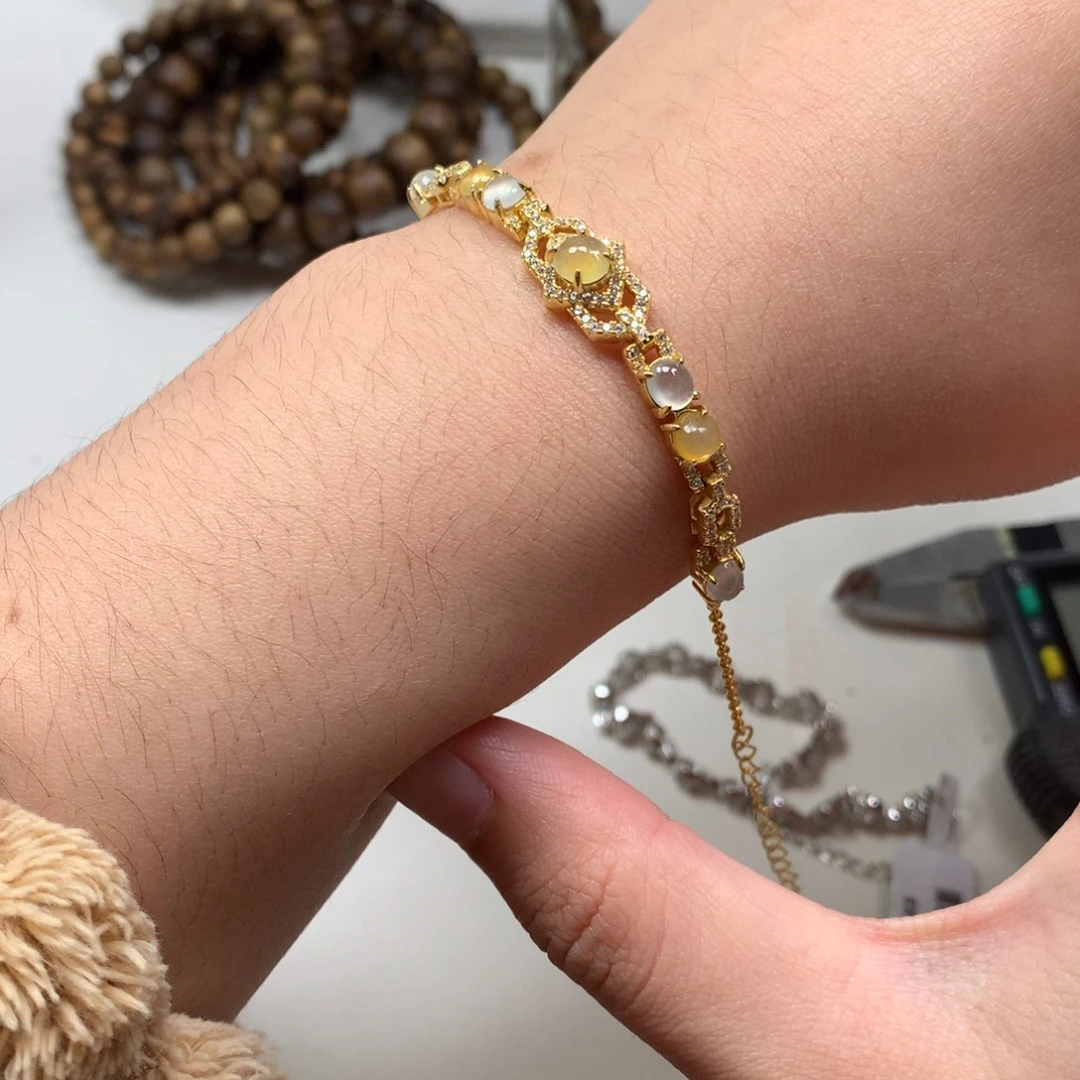 翡翠银S925镶嵌戒指手链