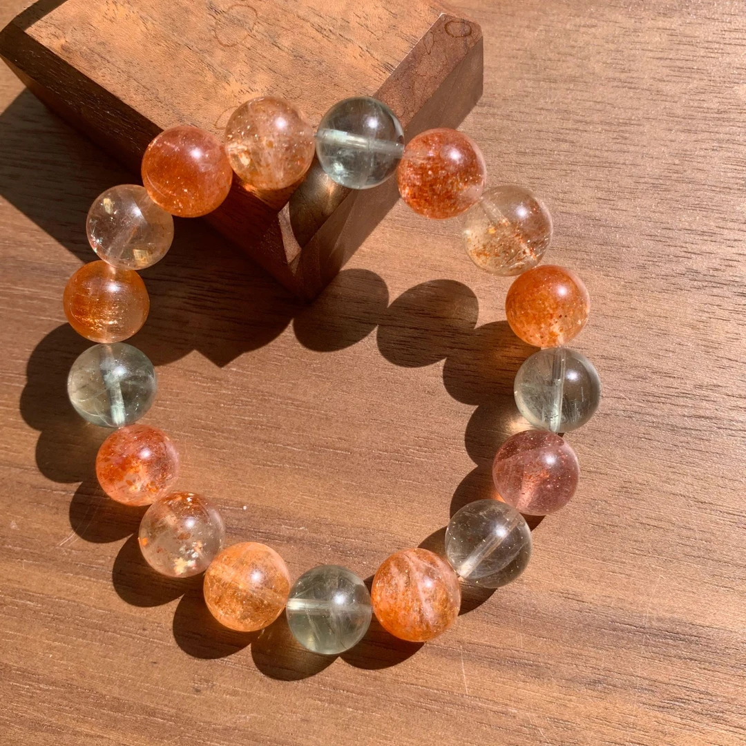 ALS06天然阿鲁沙爆闪手链日光石单圈手串多样性发一