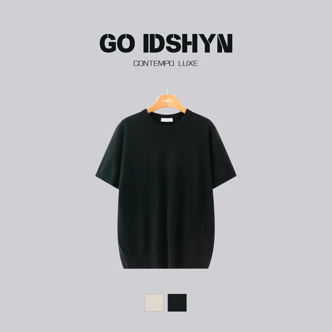 GO IDSHYN秋季上新纯色羊毛圆领T恤羊毛衫宽松型舒适短袖羊绒衫