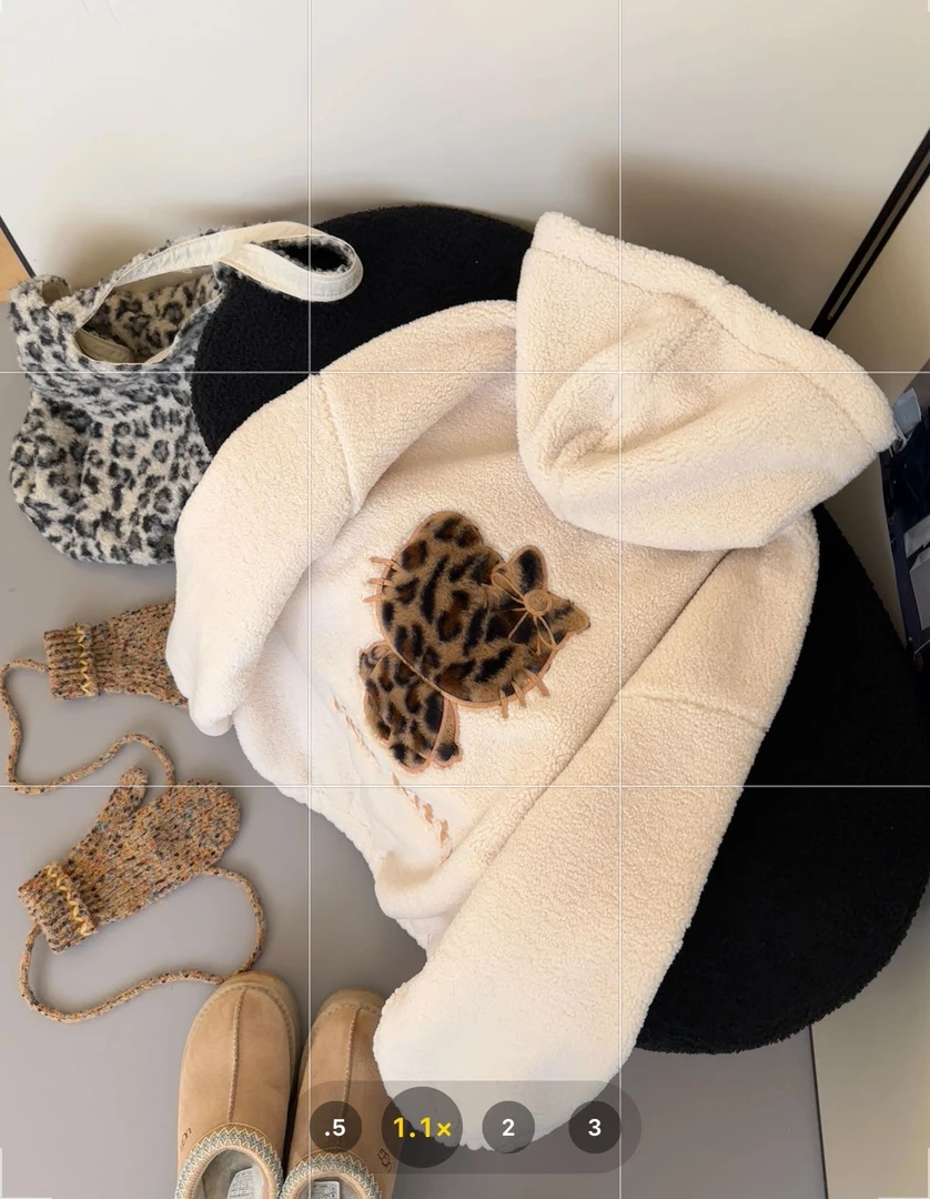 2025冬季新款豹纹Kitty毛毛加绒加厚连帽外套5107