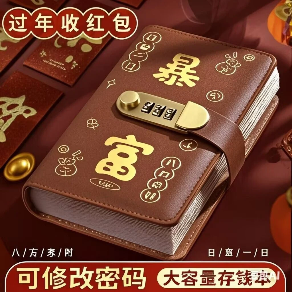 新款密码锁现金存钱本存钱夹网红理财现金收纳册攒钱本可放钱纸币