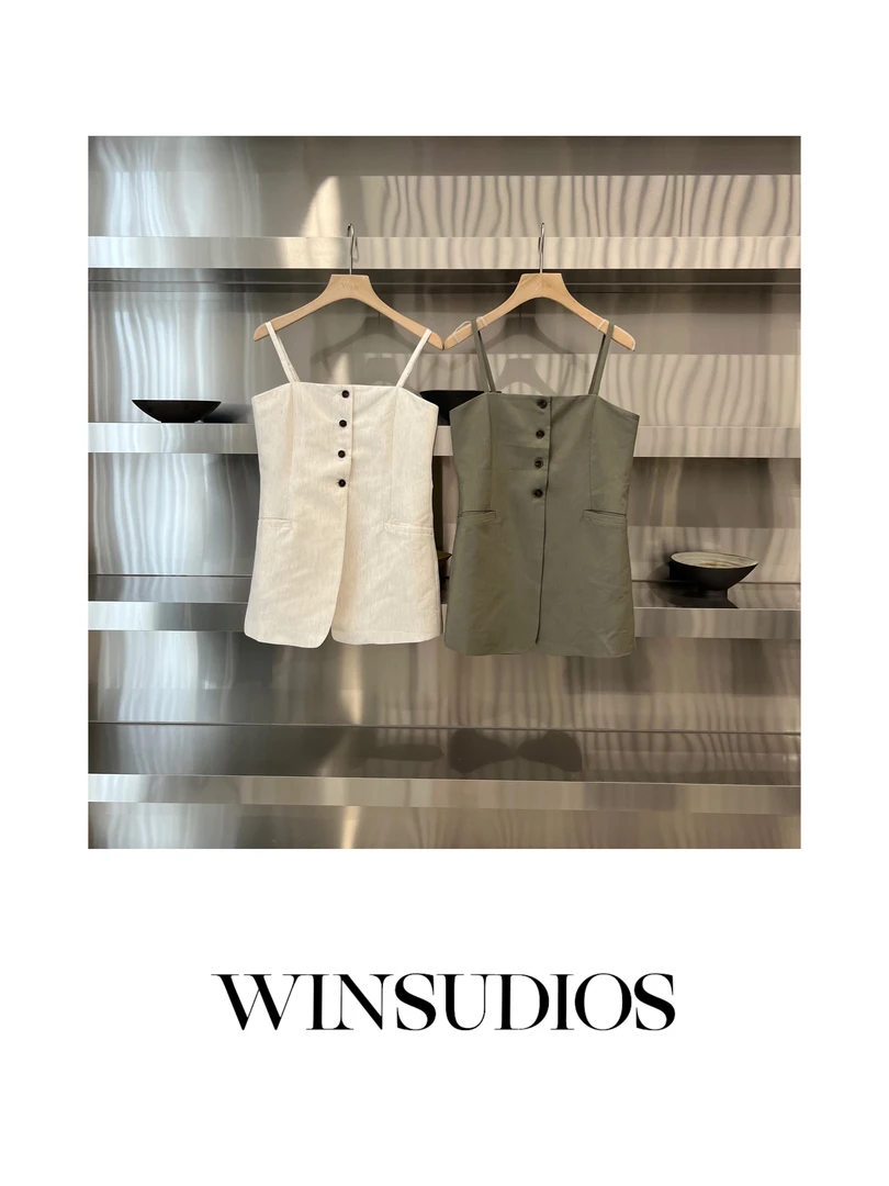 碎冰沙【WIN小众定制款】纽扣口袋马甲款吊带