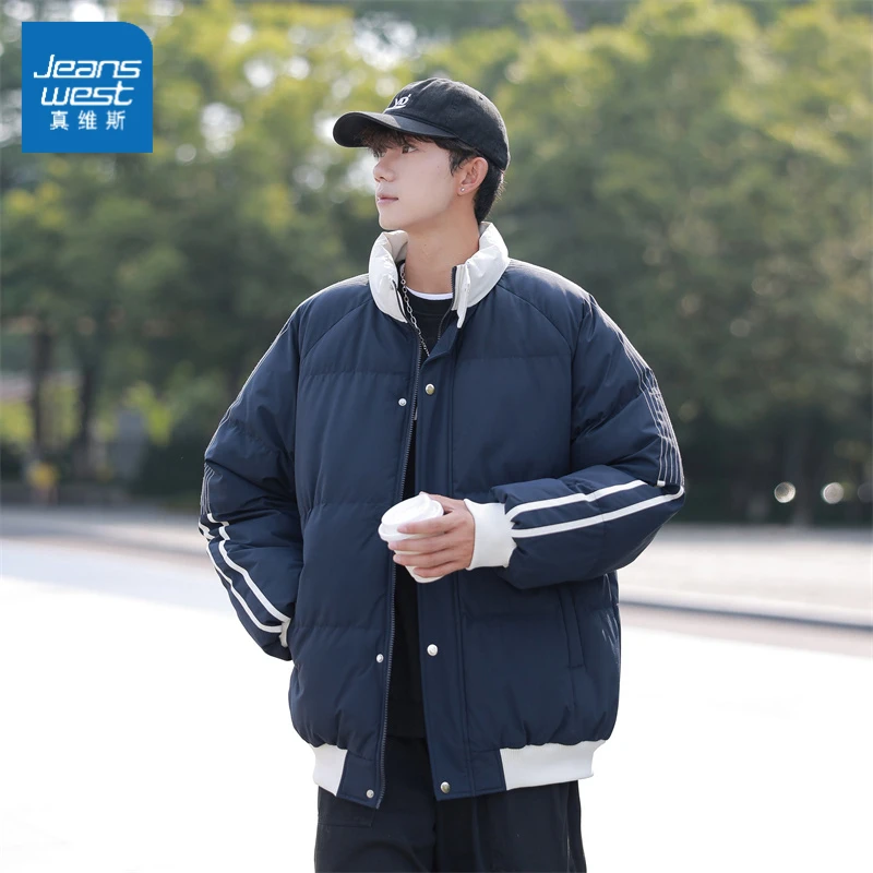 Jeanswest/真维斯立领棉衣冬季男女保暖棉服宽松百搭加厚情侣外套