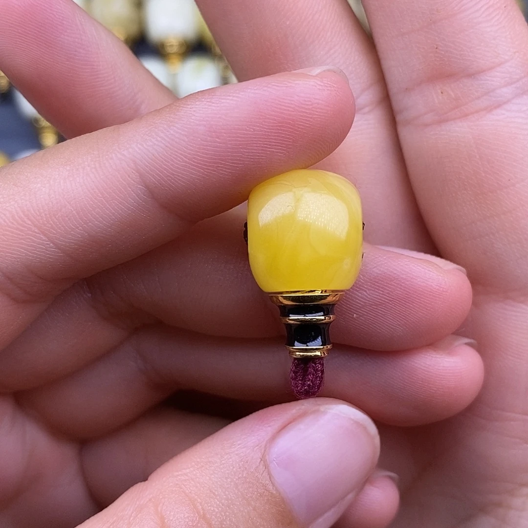 琥珀18K金镶嵌裸石13.2mm 蜜蜡金塔三通