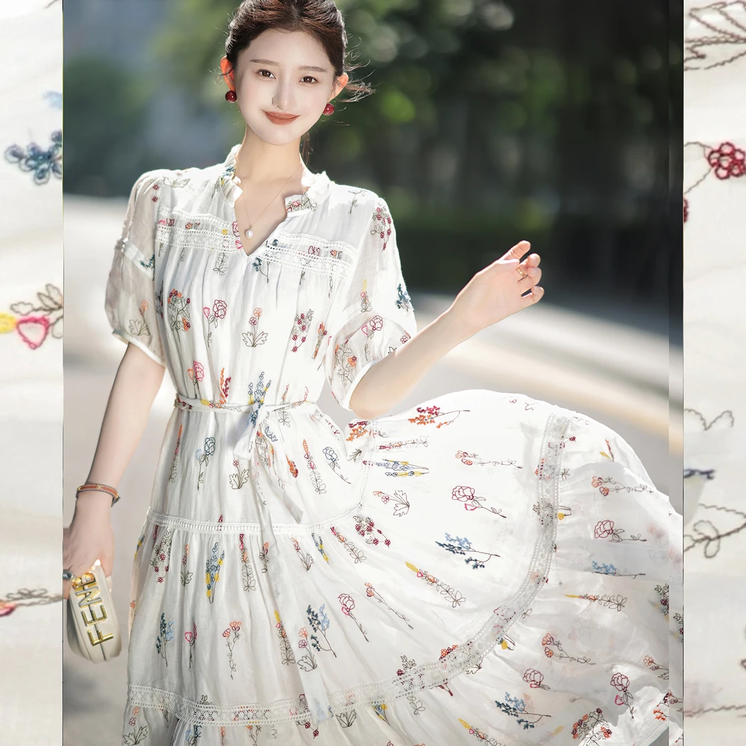 【赵大喜】现货！阿蒂仙系列-有袖裙 | V领100.%苎麻连衣裙