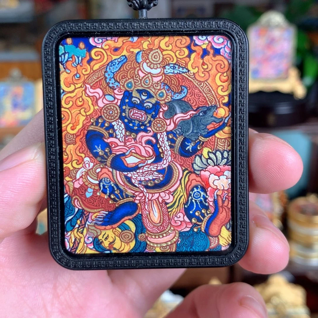 吊坠黑财神放漏一张热贡纯手绘唐卡