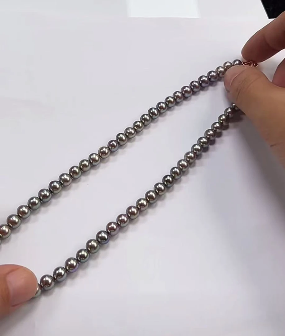 【北野珠宝】天然淡水珍珠无核金属光项链-B07H-502尺寸7mm