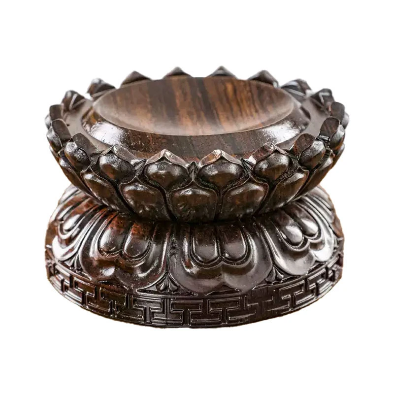 黑檀莲花底座水晶球核桃保健手球葫芦家用摆件底座可旋转展示木托