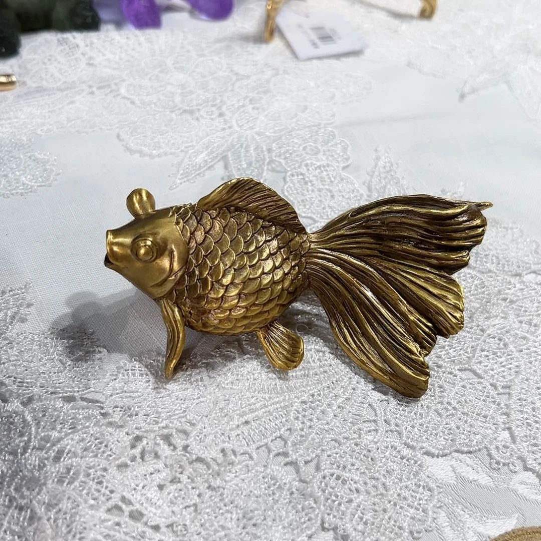 陶瓷F3289纯铜金鱼摆件茶宠大号