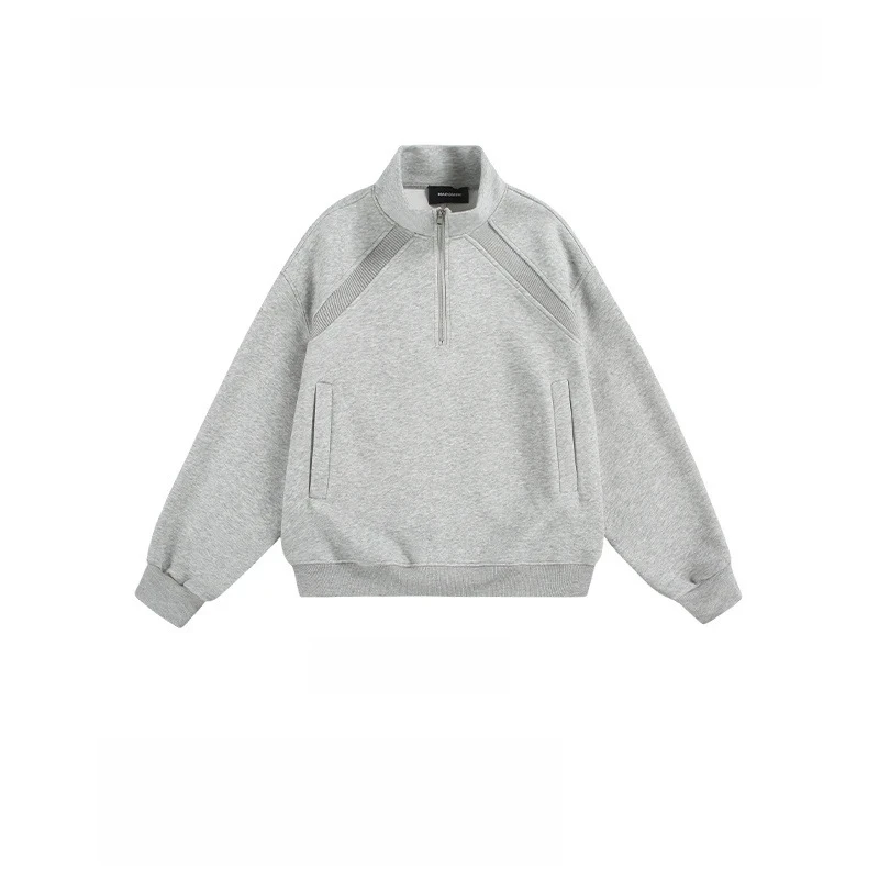 新款半拉链套头卫衣男女同款潮牌美式复古宽松街头运动情侣上衣