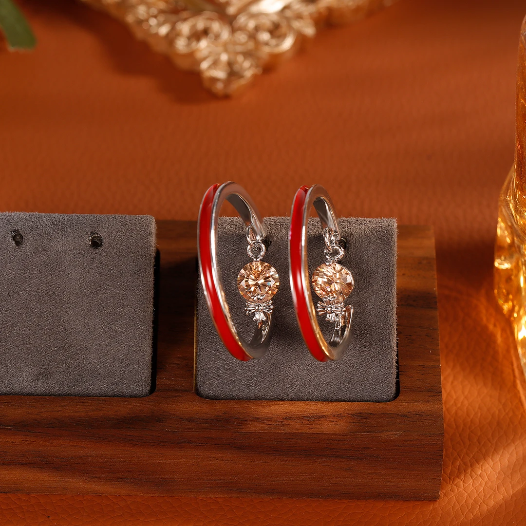 合金耳饰 【6214】小晓饰品克克茶锆色耳圈气质耳环女小众首饰