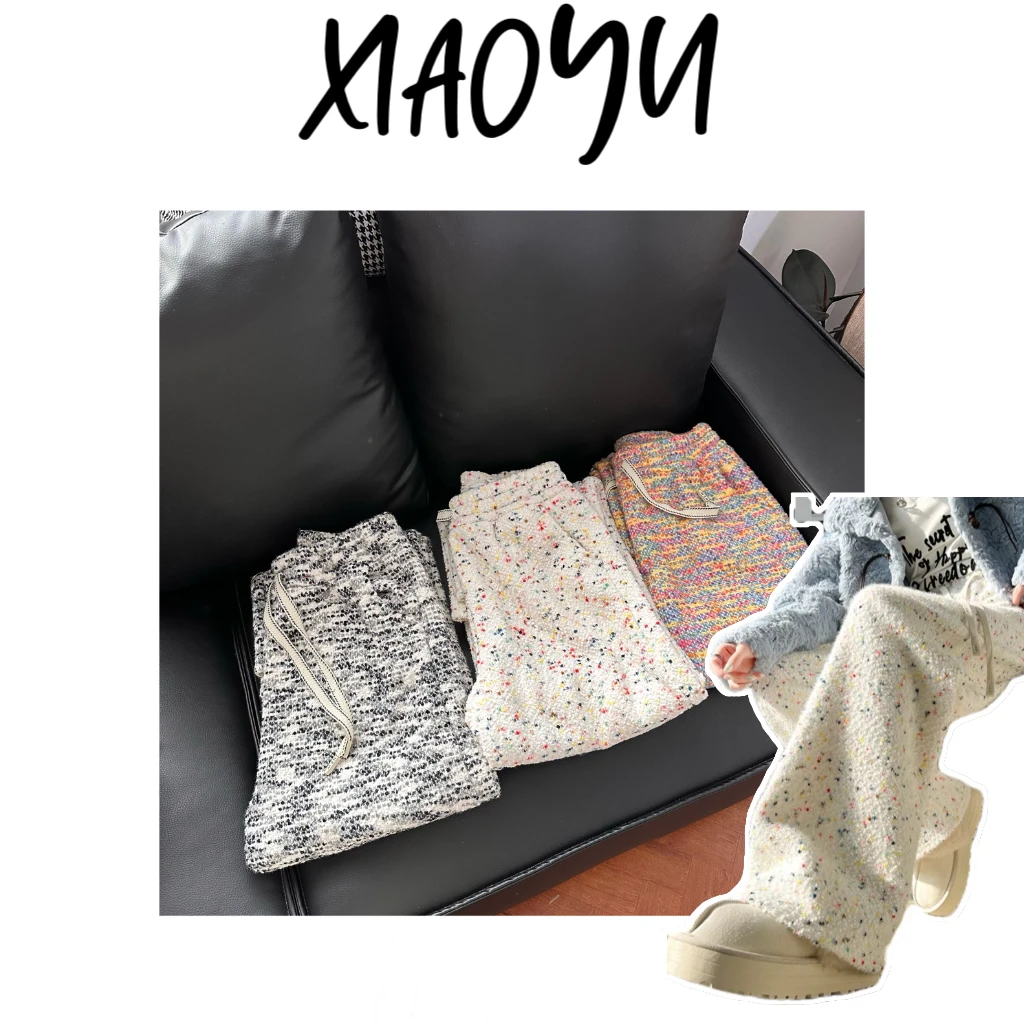 【彩虹糖豆】S新韩系彩虹糖豆直筒阔腿裤显瘦百搭加绒休闲长裤5077