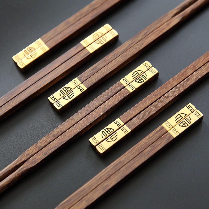 自然之风方形鸡翅木铜头福字中华筷实木方筷无漆无蜡家用筷子