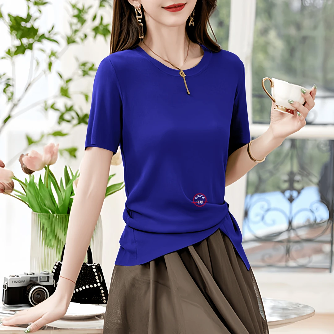 (运补5-10) 圆领纯色短袖韩版遮肚女短袖T恤时尚小众盐系少年感