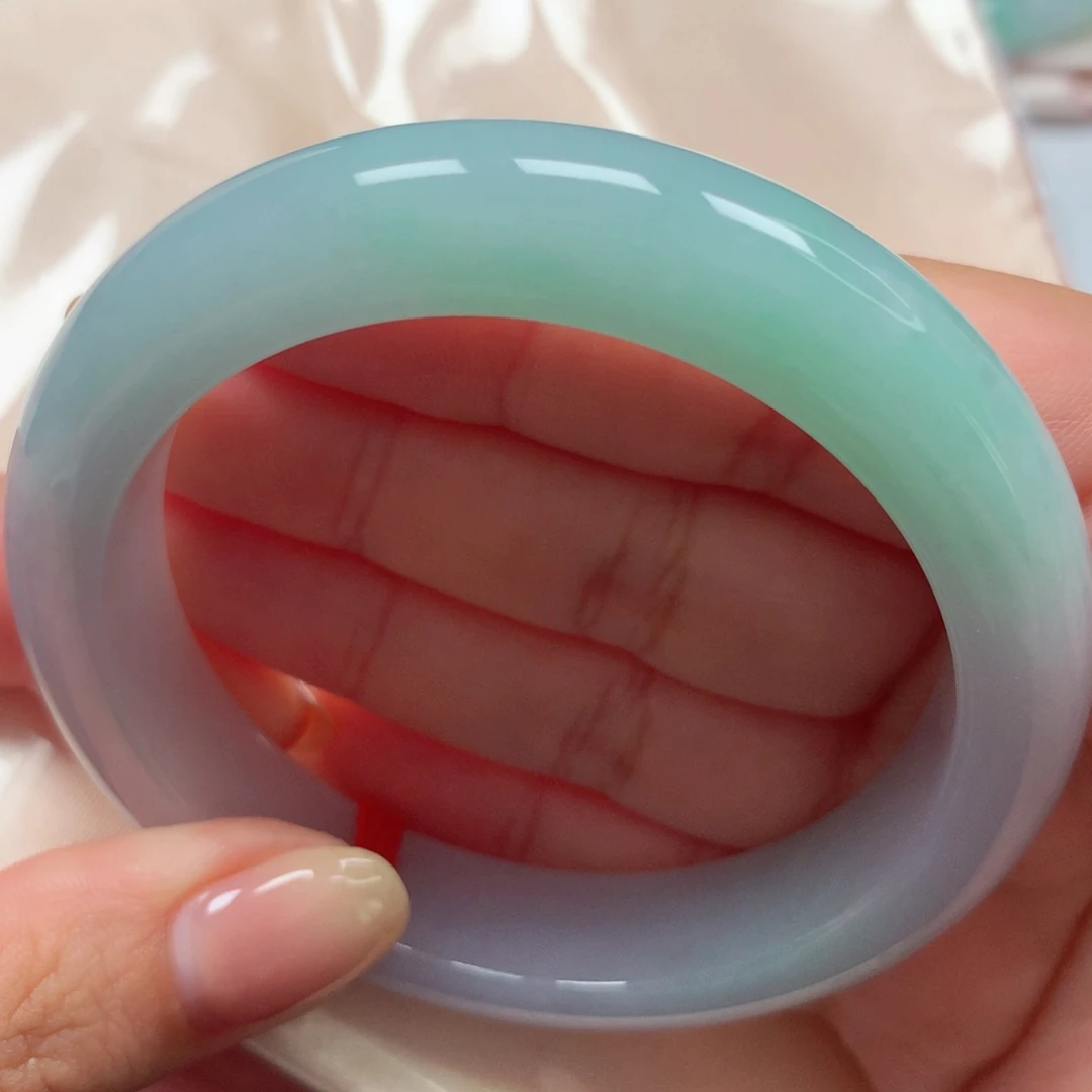 翡翠未镶嵌手镯31冰胶春彩半山水