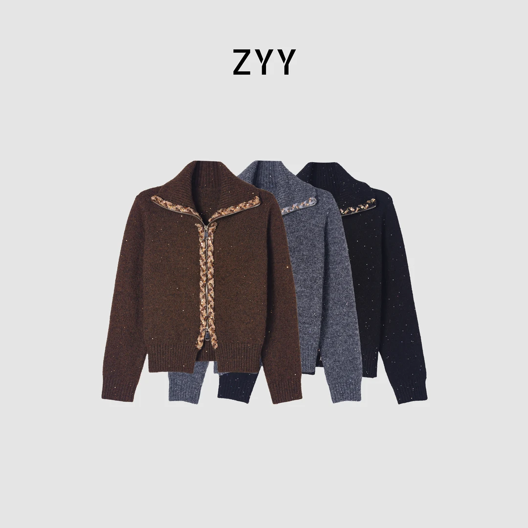 ZYY【槿未不知】2025/S新款设计感翻领针织衫X25DMY05913