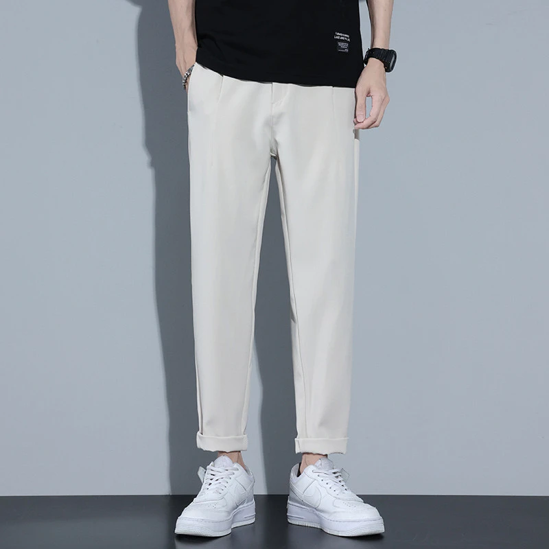 休闲裤男士春秋宽松直筒冰丝薄款垂感小西裤子潮流锥形九分裤秋季