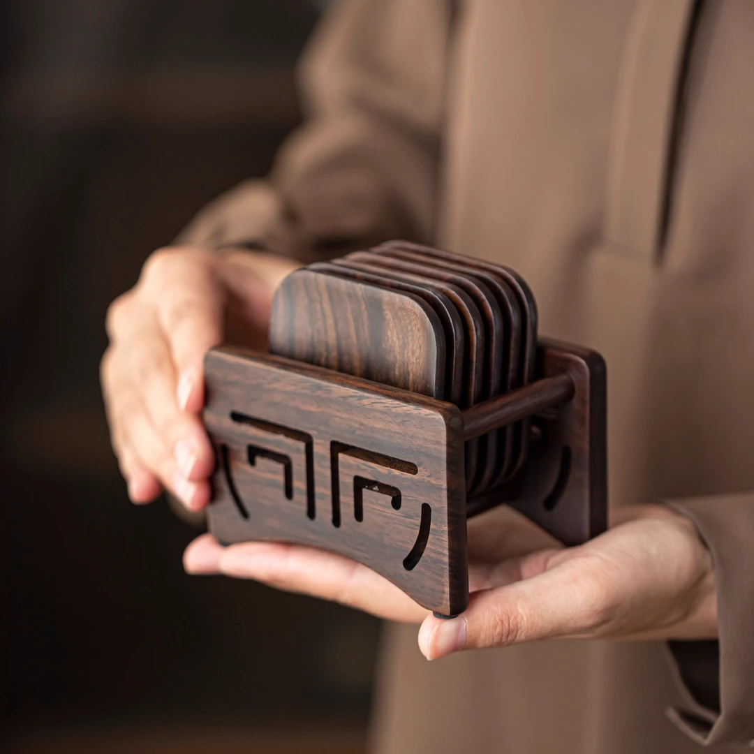 黑檀木茶杯垫高级感轻奢功夫茶具喝茶专用实木垫拖圆形方形隔热垫