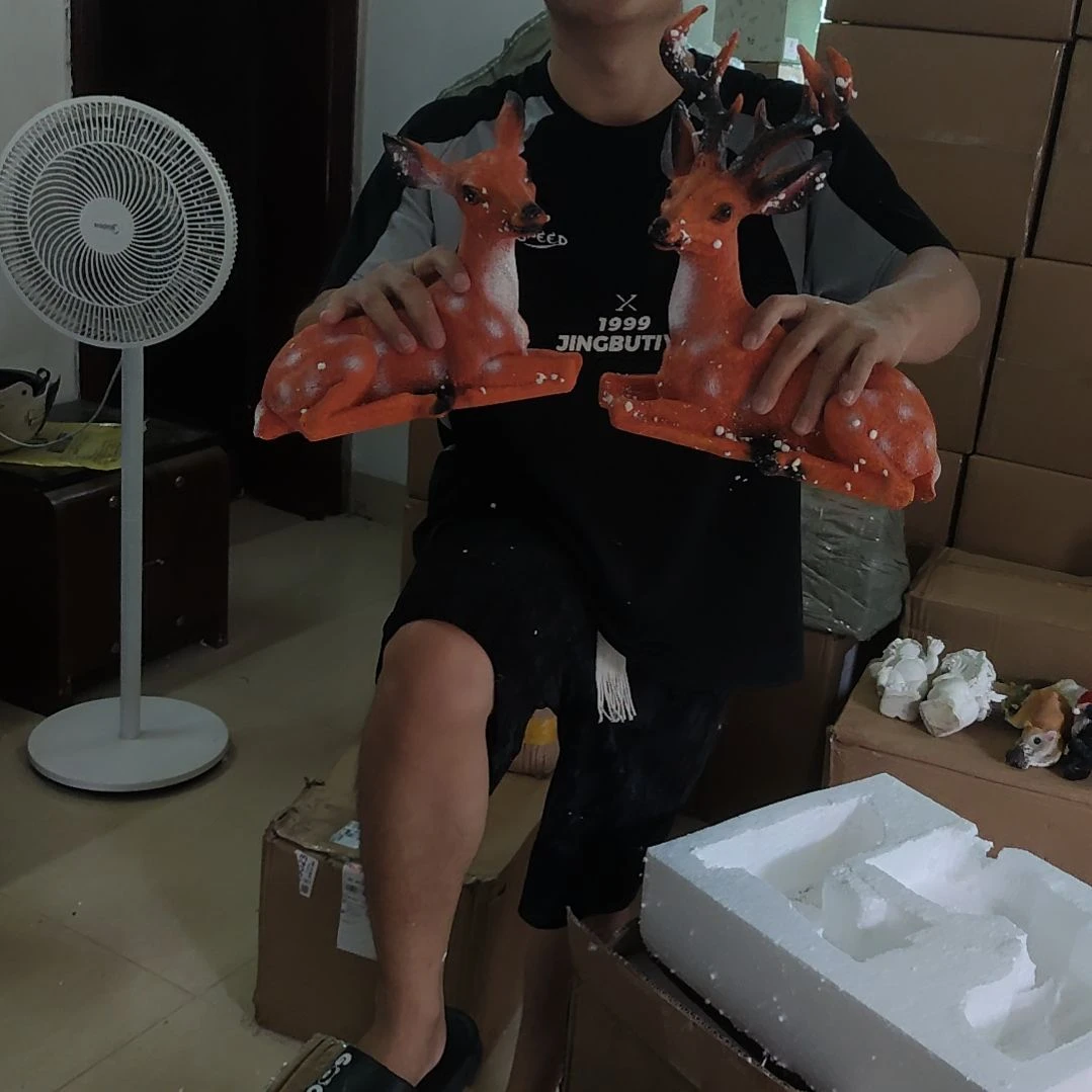 水***游合成树脂微瑕梅花鹿一对退货件