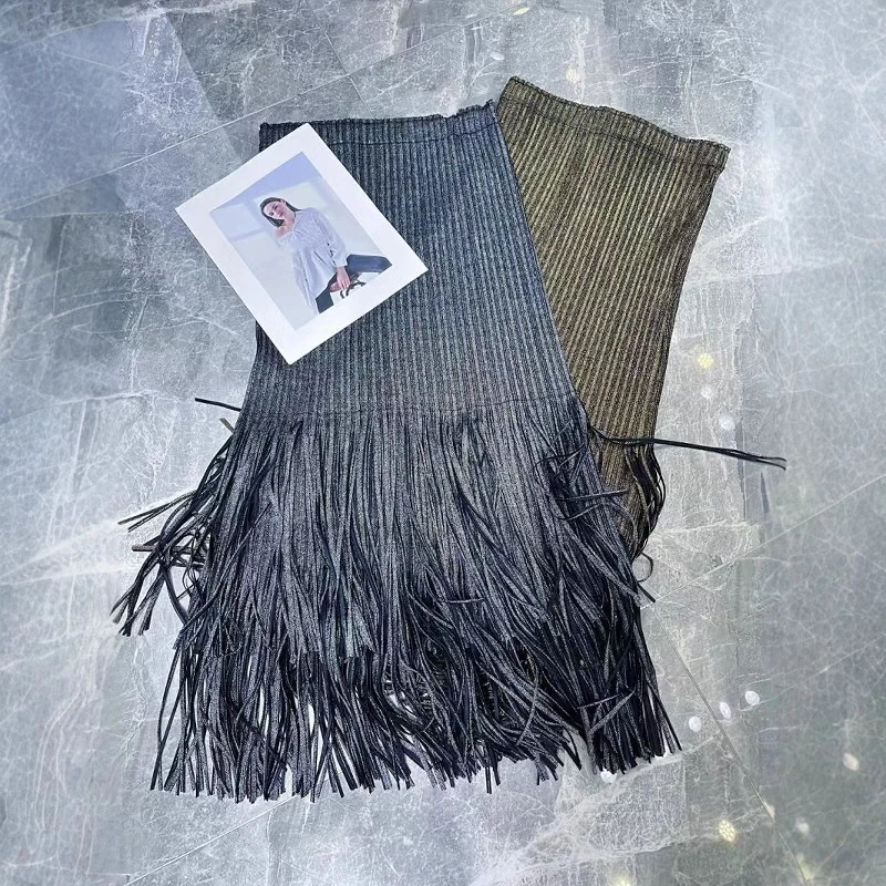 PLEATS OPTIONS/蒲黎诗春季新款褶皱复古百搭显瘦黑色包臀半身裙