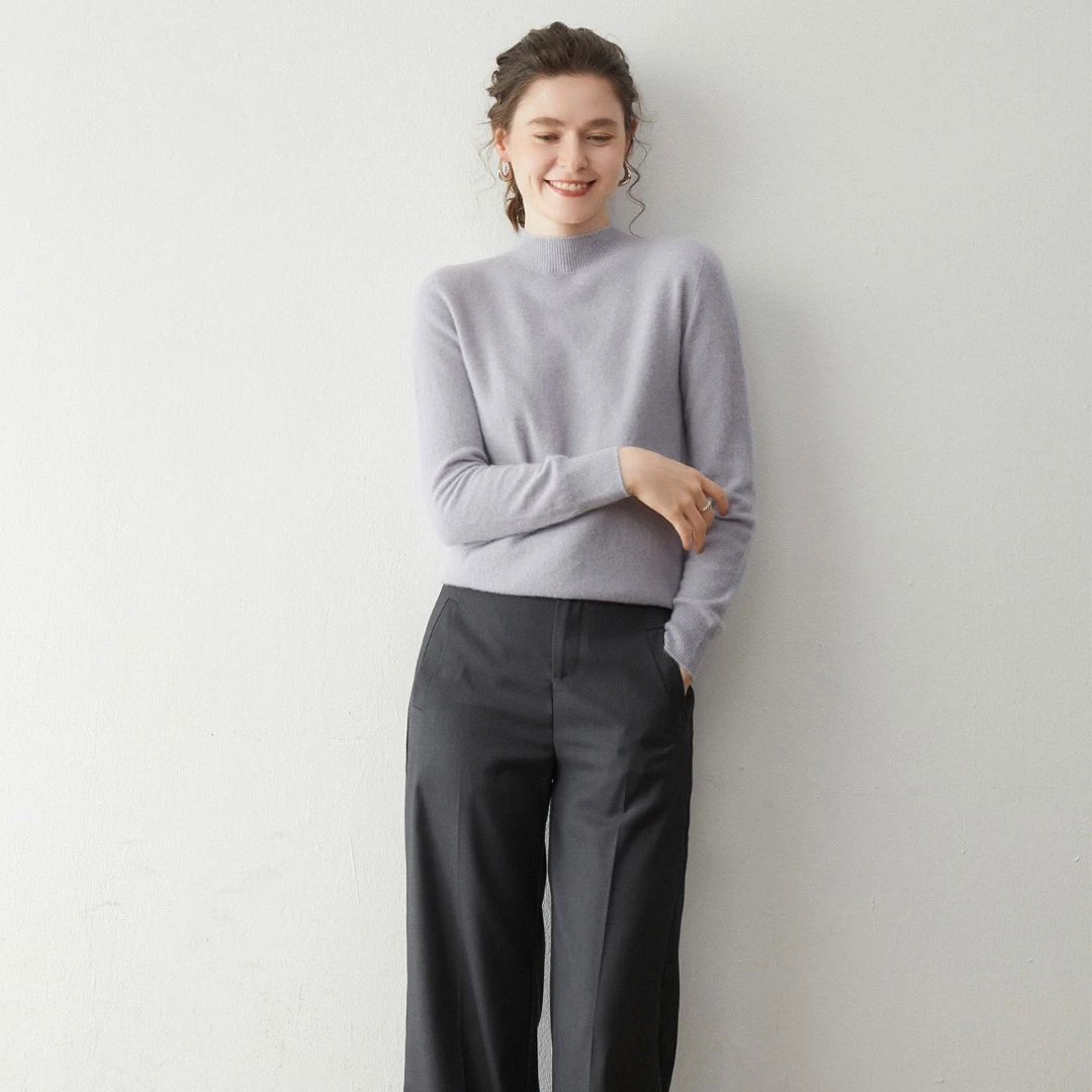 一线成衣半高领羊绒长袖针织百搭女士简约秋冬圆领