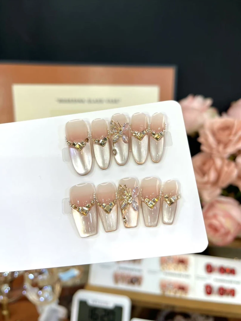 25年新款【金秋蝶盈】新款高品质猫眼玻璃珠猫眼穿戴甲上手好看显白