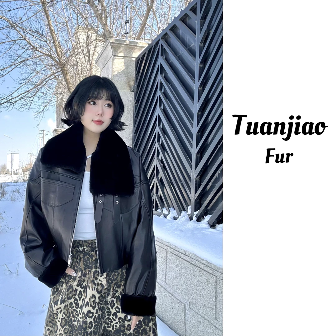 Tuan jiao植鞣皮羽绒 羊毛领 可爱俏皮设计师款女外套9969