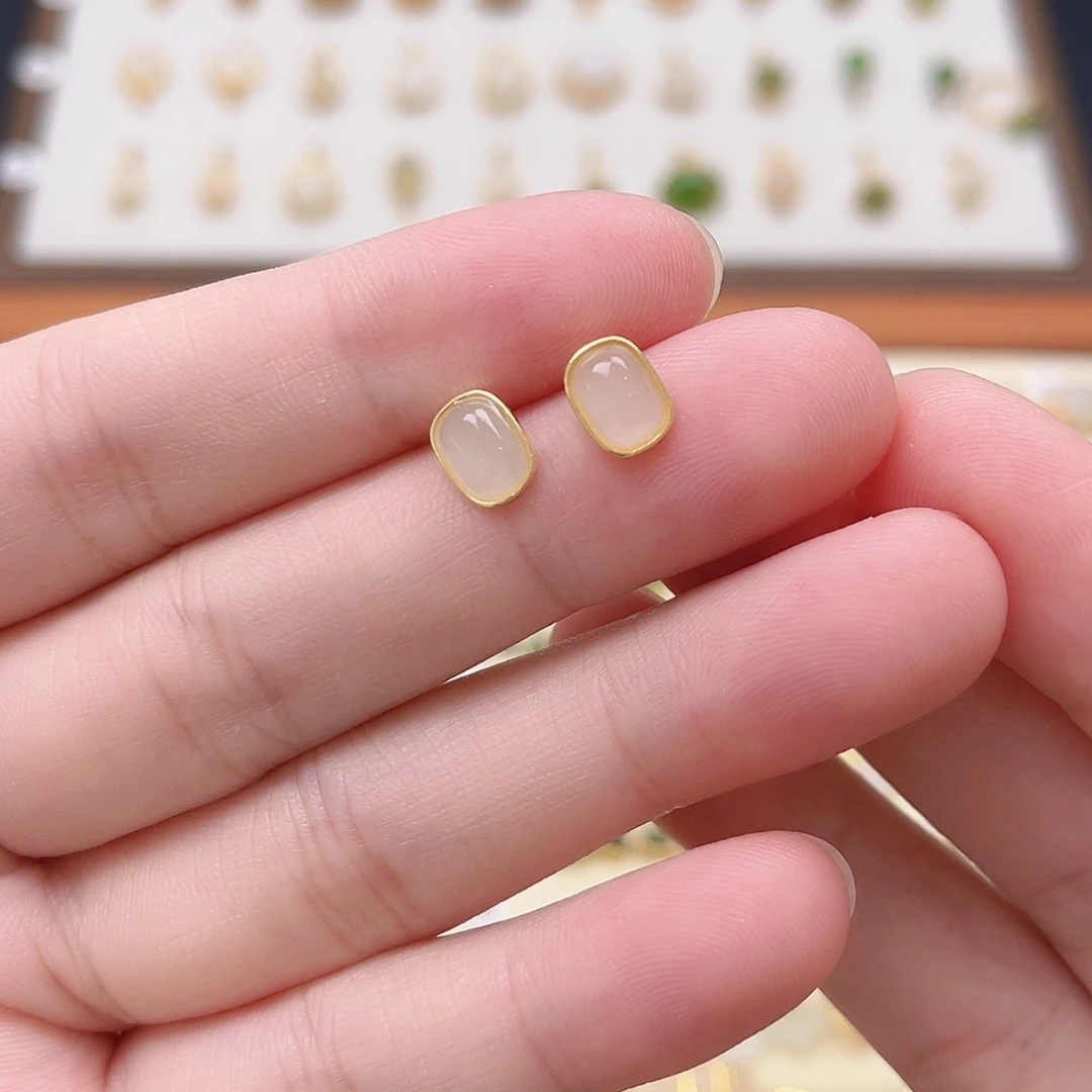 和田玉银S925镶嵌耳饰