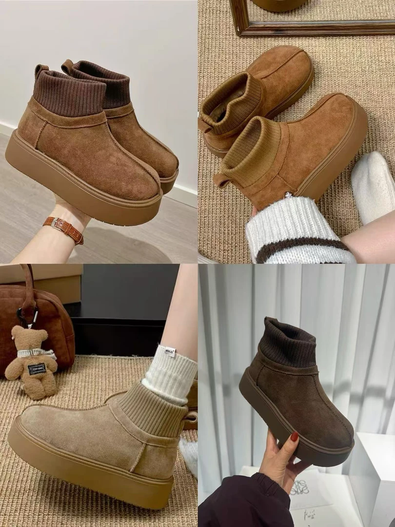 董小姐/587 松糕厚底雪地面包鞋袜筒保暖加绒棉鞋