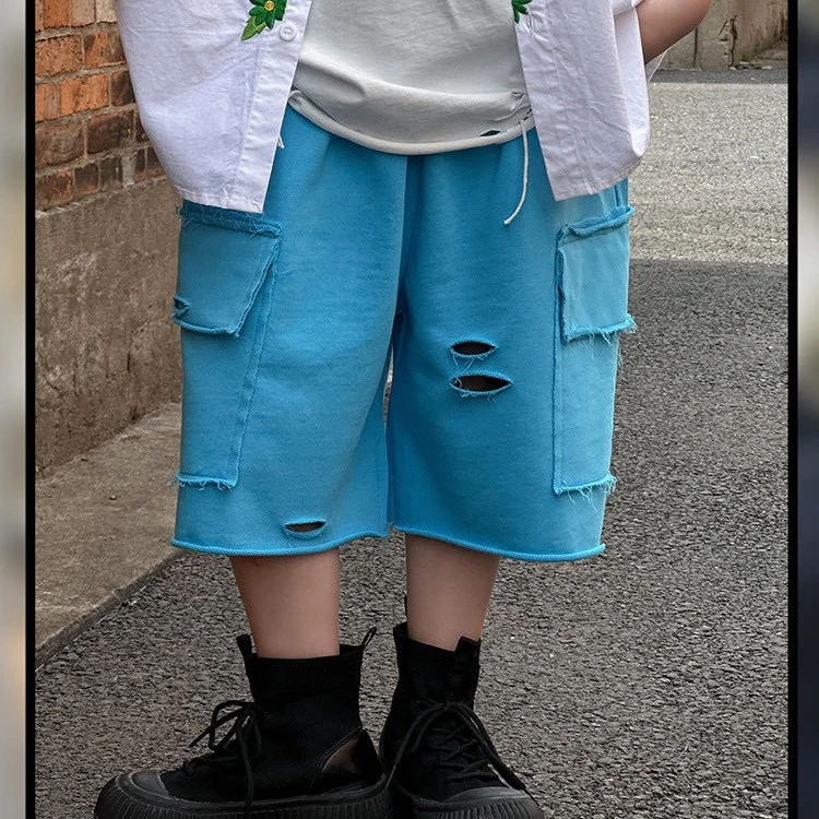 K5265 HY25262夏季蓝色侧边大口袋工装裤