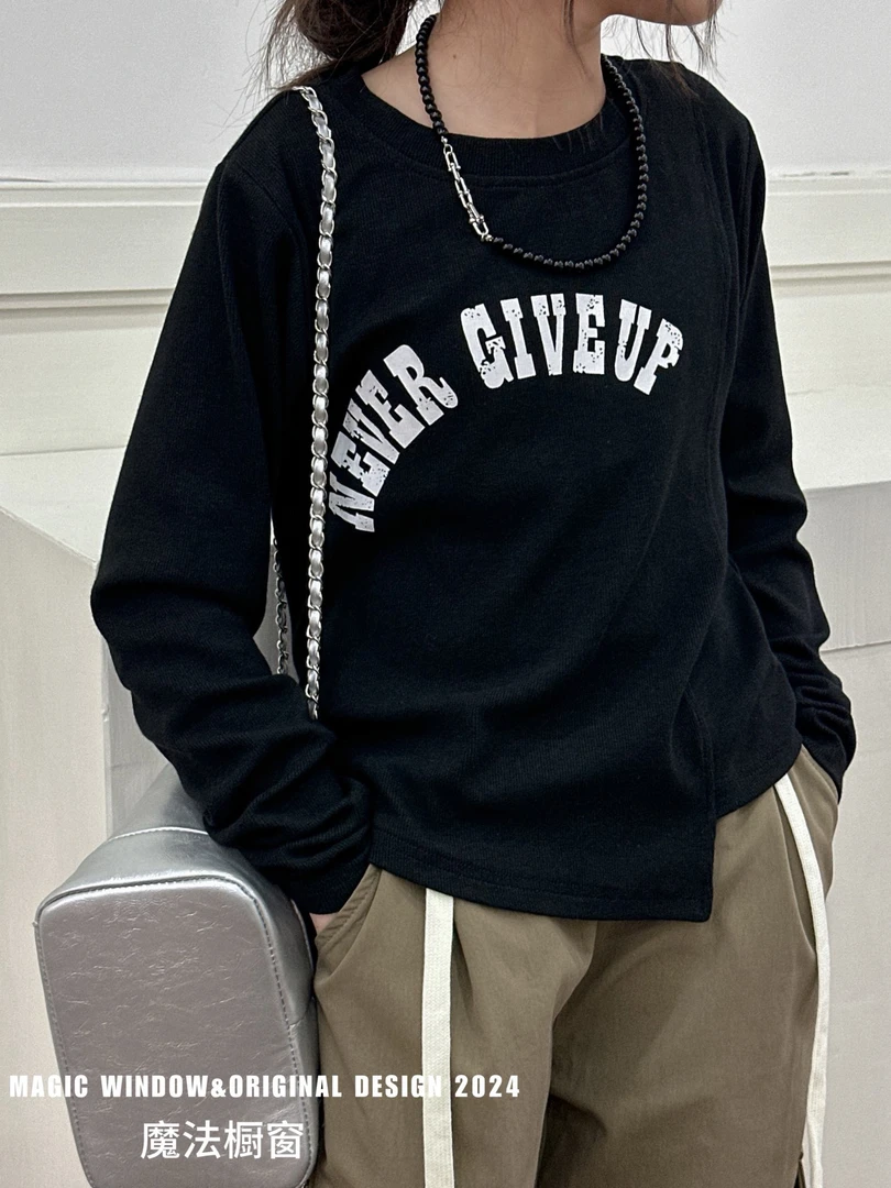 春秋款单T62107时尚儿童韩版印花潮流美式圆领百搭休闲针织套头