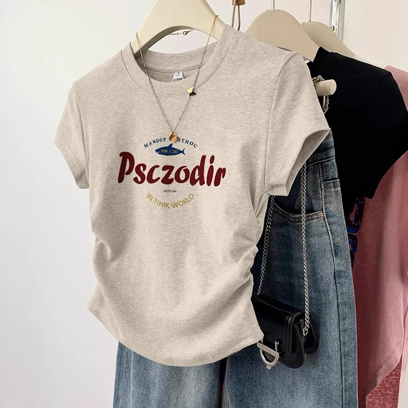 2025新款爆款美式短款正肩短袖t恤女夏季设计感小众修身体恤上衣