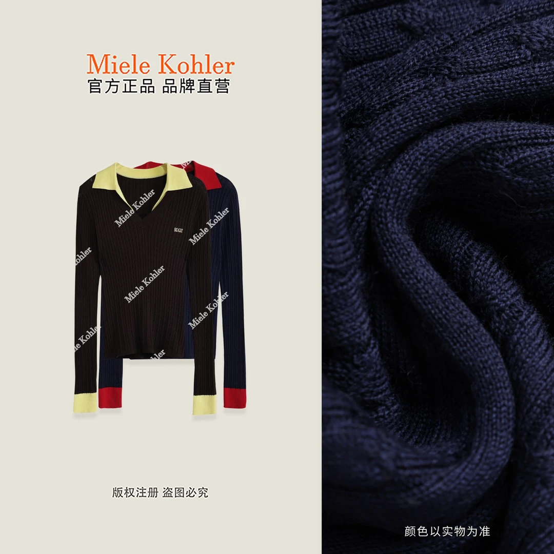 【奢极拼贴】秋冬撞色百搭Polo领针织衫女MKAQ37A03【澳门小源同款】