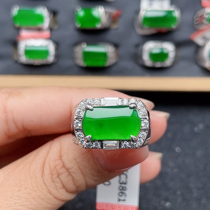 翡翠银S925镶嵌戒指编号3861没运费险