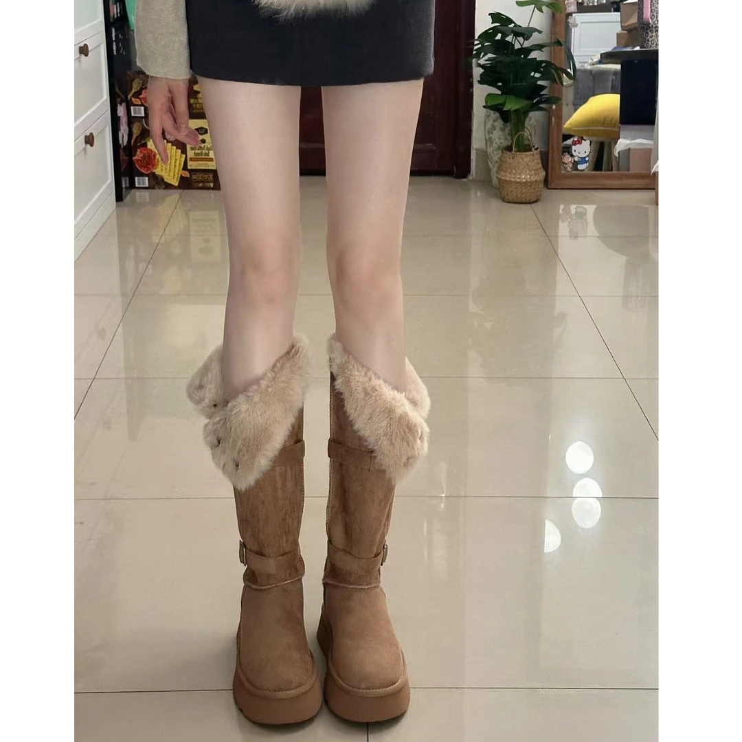 厚底加绒雪地靴女款2025新款冬季防水防滑加厚保暖棉鞋高筒长筒靴