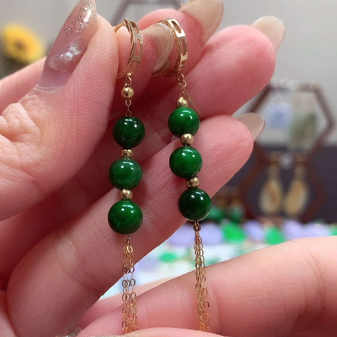 翡翠耳饰18K金镶嵌天然翡翠