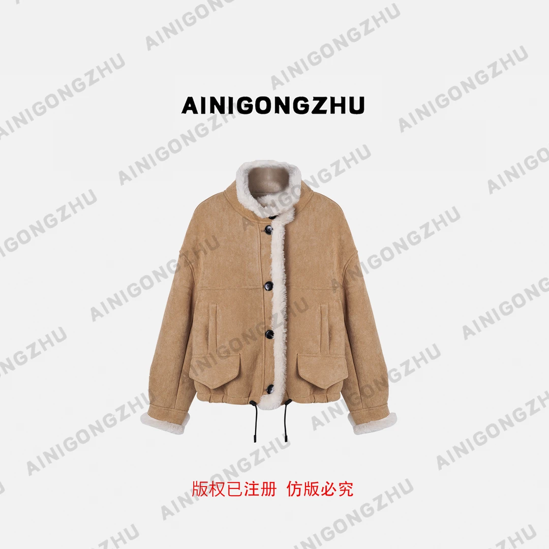 AINIGONGZHU/艾妮公主2025秋冬机车反绒面羊毛皮草女装外套241012