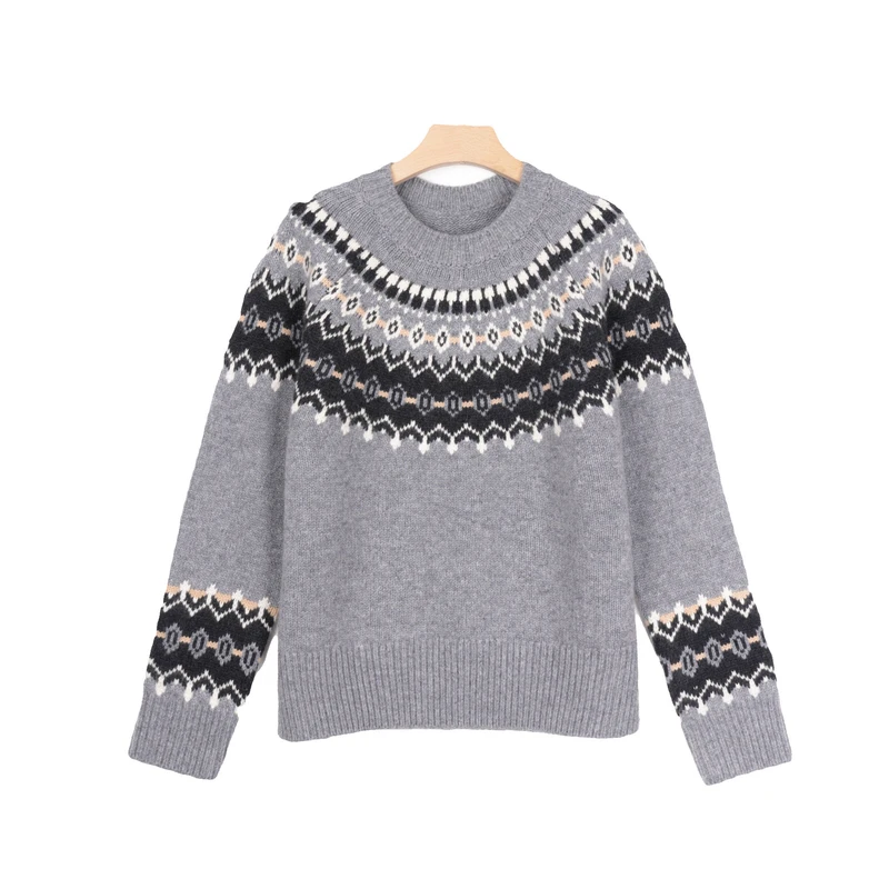 【糯】冬季新款重工绣花时尚休闲复古刺绣圆领套头毛衣