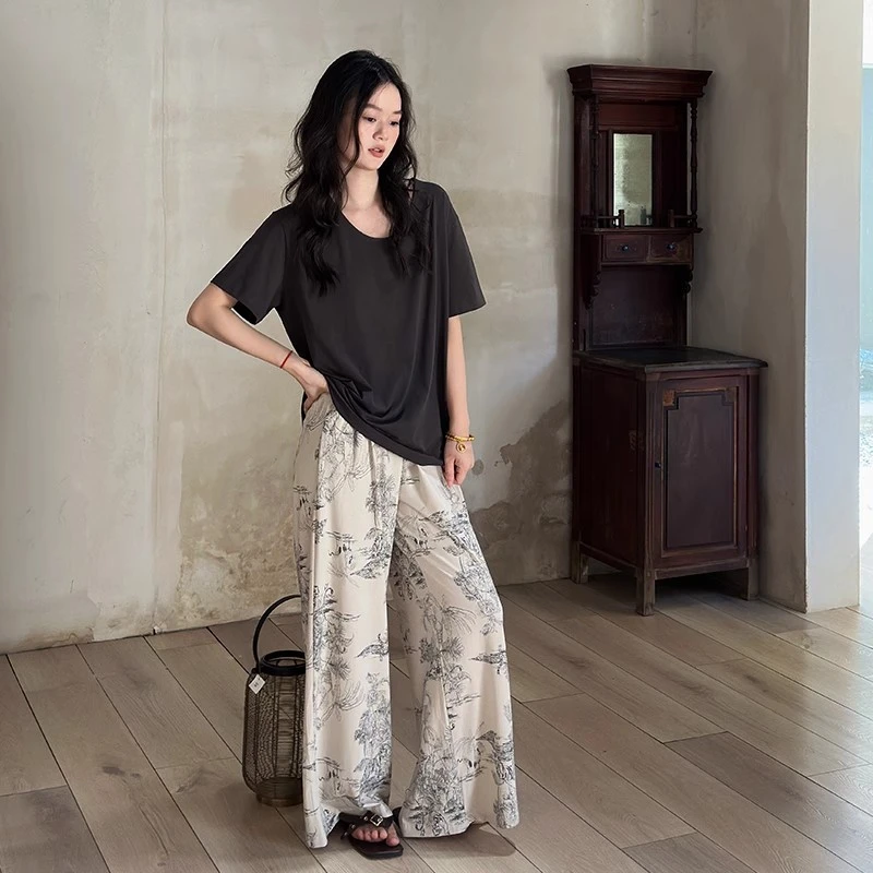 莫代尔睡衣女短袖夏季宽松ins风新款复古花卉时尚舒适家居服套装