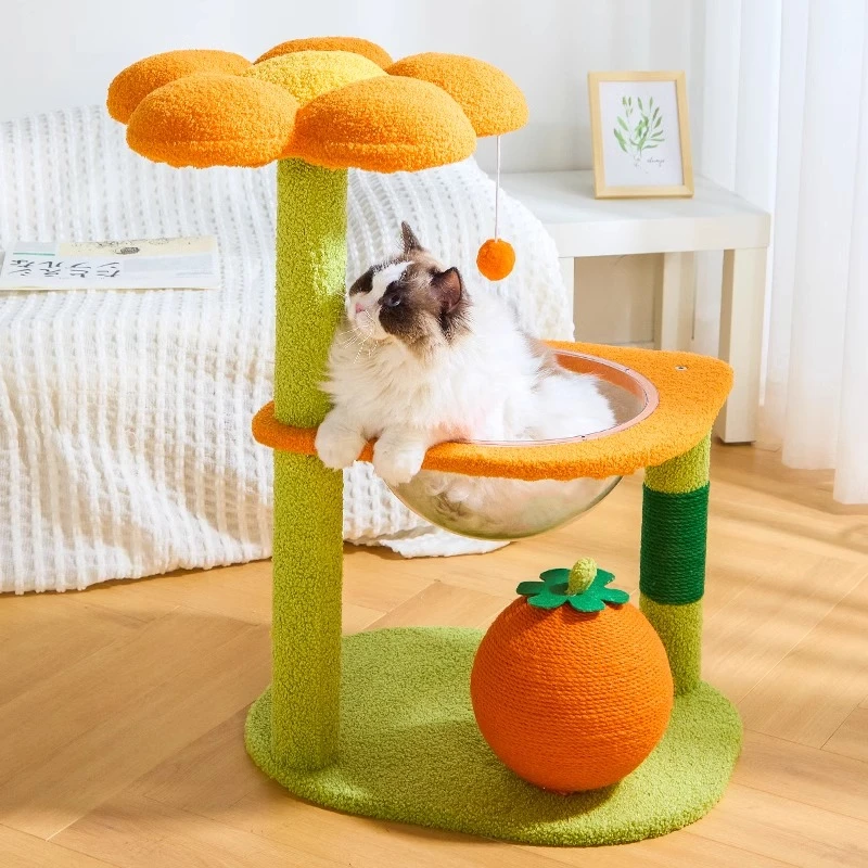 猫爬架猫窝猫树一体小型不占地花朵绒布猫架子猫抓柱家用猫咪玩具