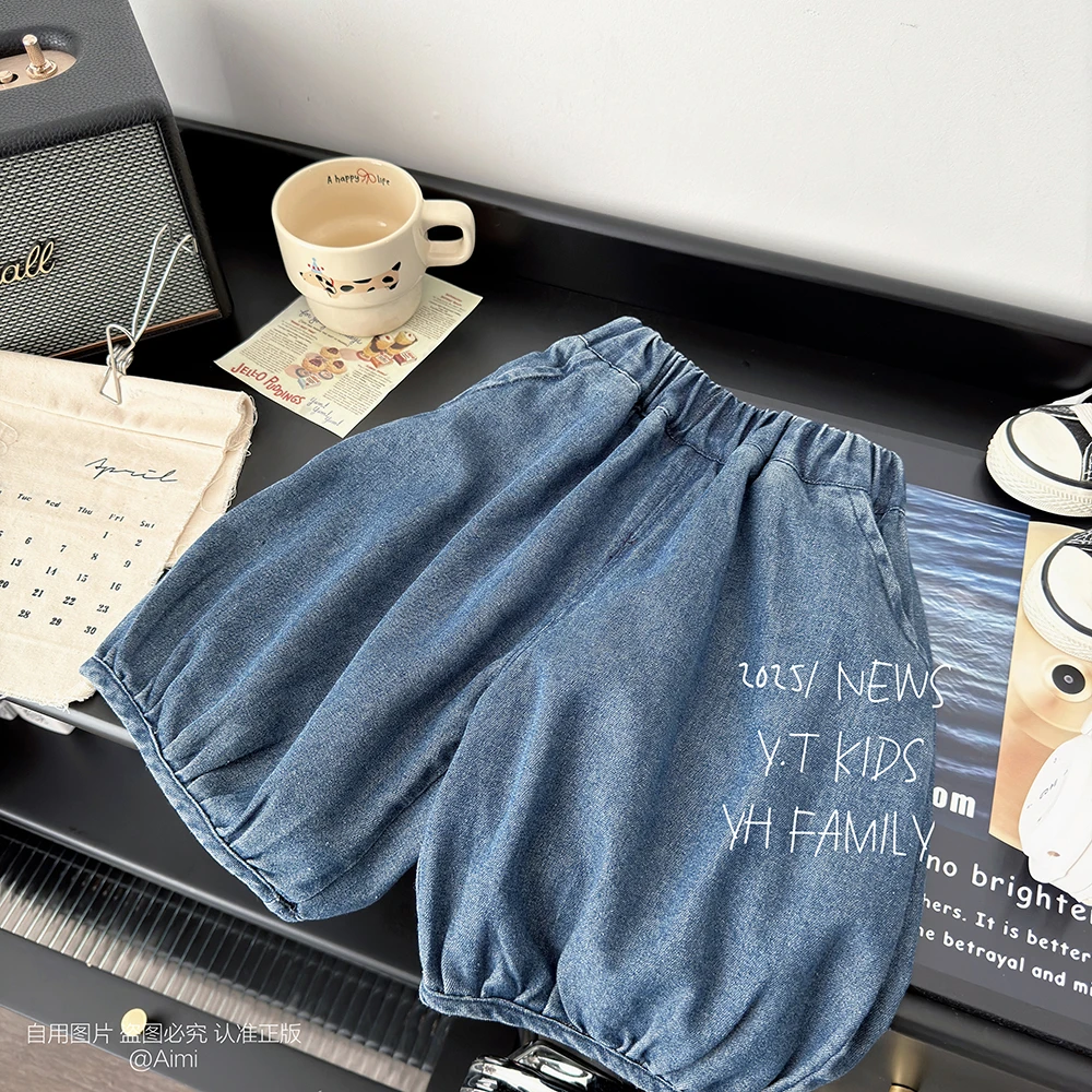 男童裤子儿童2025新款男孩复古水洗牛仔灯笼裤夏季男童短裤外穿潮