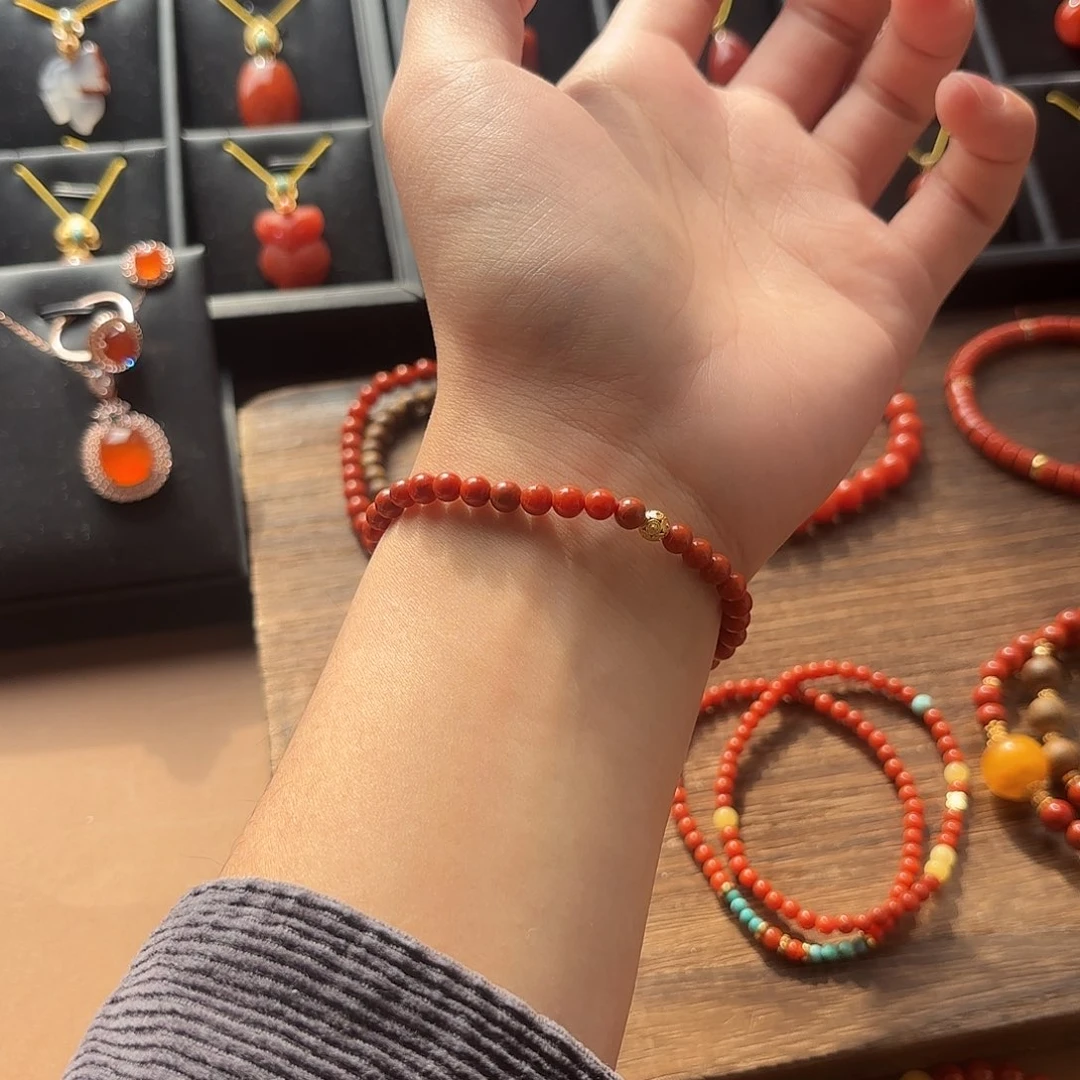 南红玛瑙银S925镶嵌手链