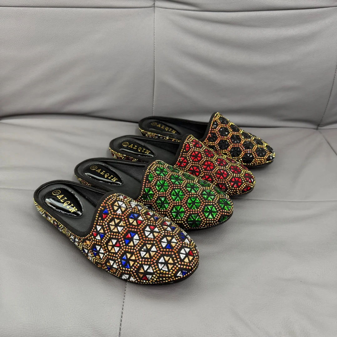 M-126亮片包头日常胶粘鞋休闲风包头拖平底软底夏季透气平跟半拖