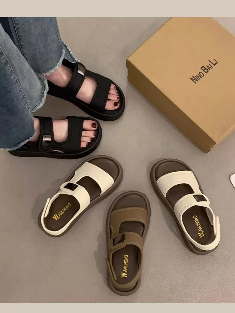 凉靴脚宽脚胖女凉鞋鞋子中厚底低帮外穿休闲时尚时装凉鞋防滑拖鞋