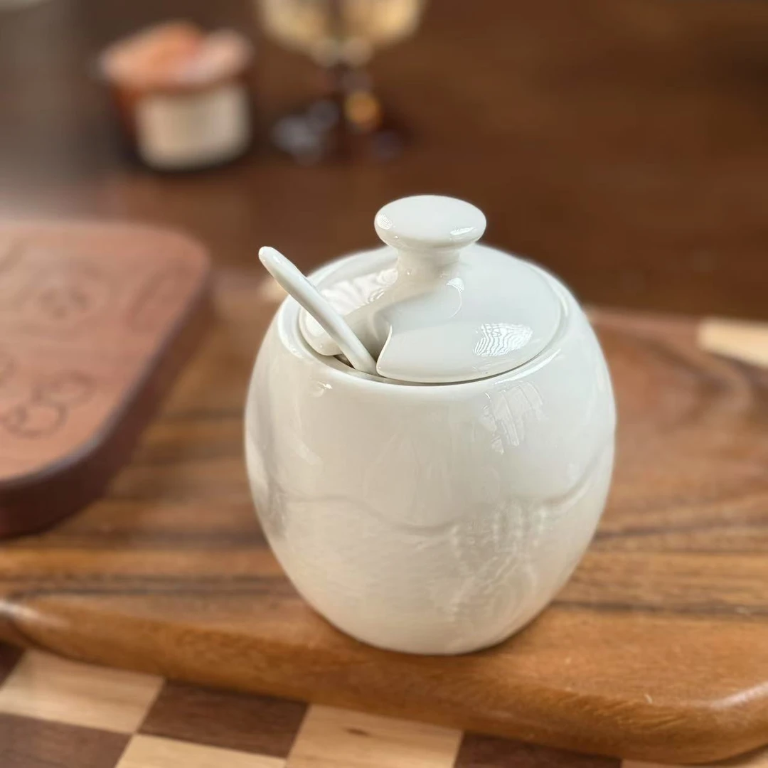 t07 极简纯白罐子浮雕简约陶瓷调料罐 微瑕 凑满20发货