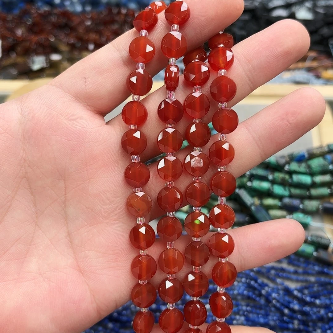 玛瑙/玉髓未镶嵌珠宝半成品卡10红玛圆饼六芒星切一条