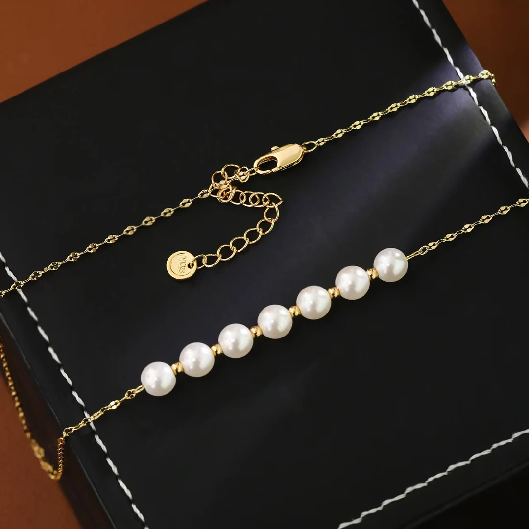 简约珍珠隔珠项链女爆款毛衣链小众轻奢高级感锁骨链百搭