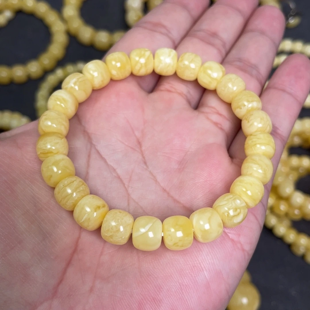 蜜蜡未镶嵌裸石虎皮纹蜜蜡手串9.5mm