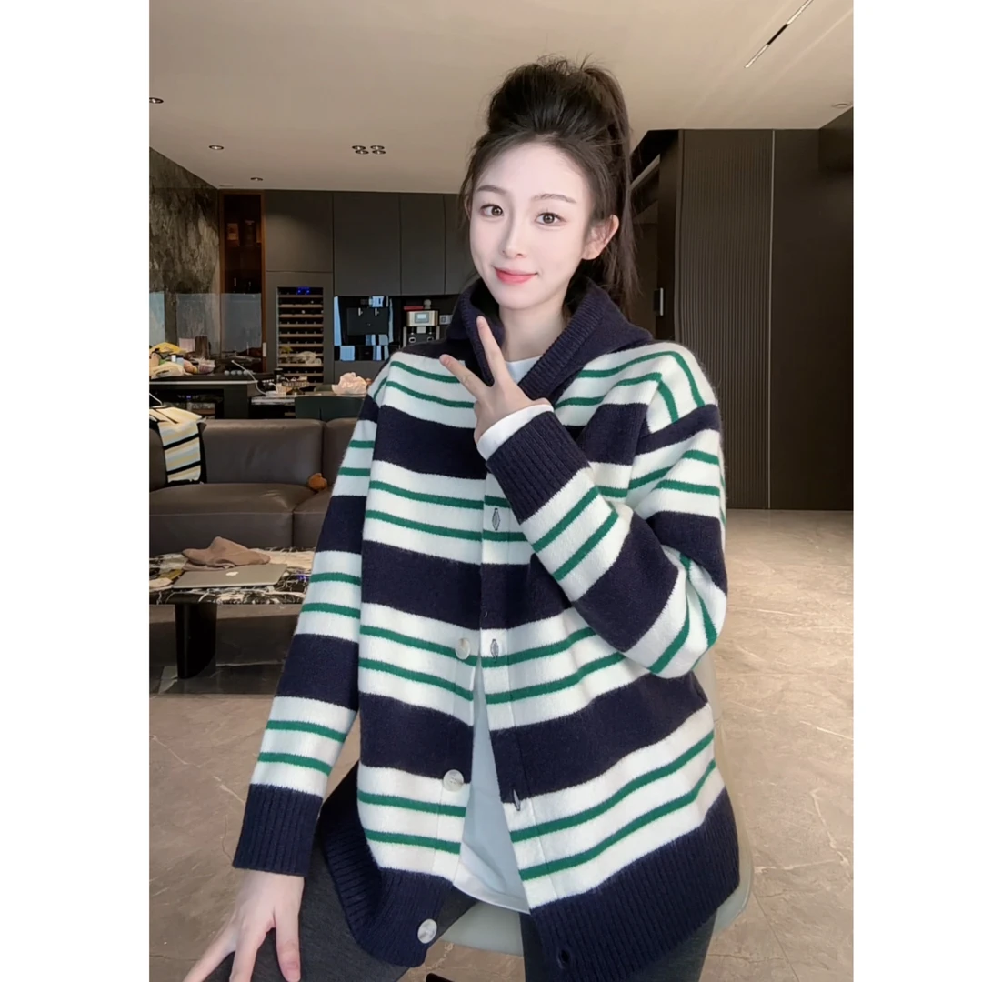 FAND品牌【LP】秋冬情侣装加厚保暖条纹开衫外套毛衣针织衫
