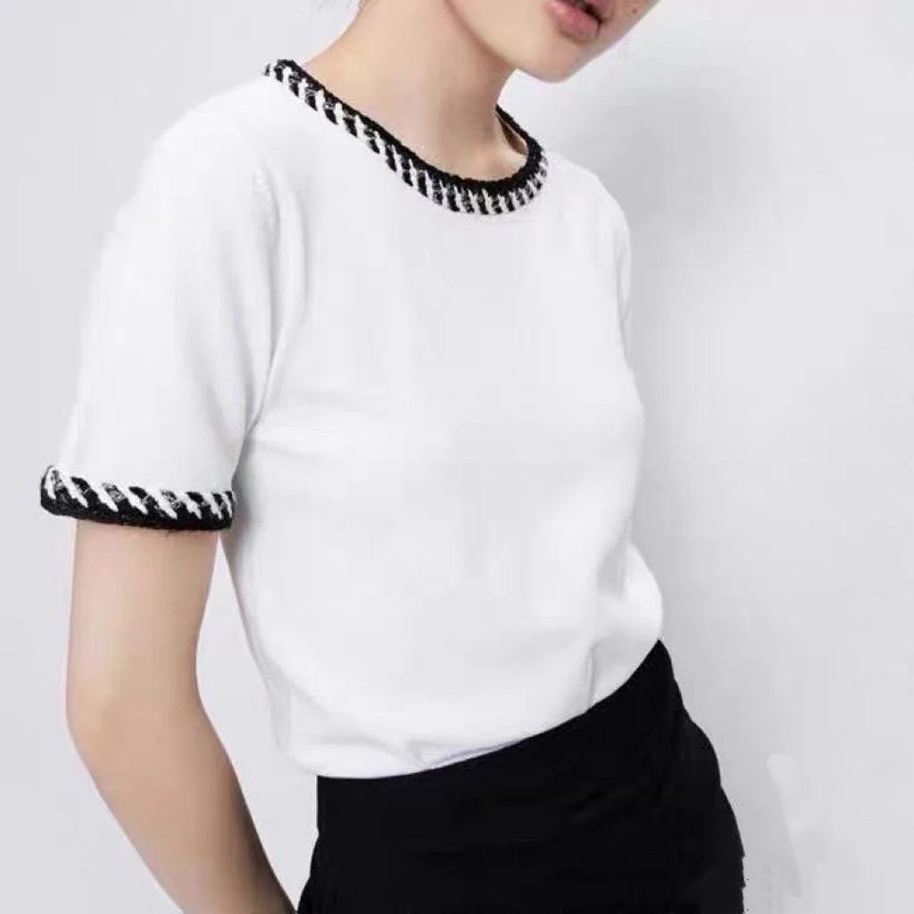 99新 Chanel/香奈儿 A100636/麻花领白色短袖/34码